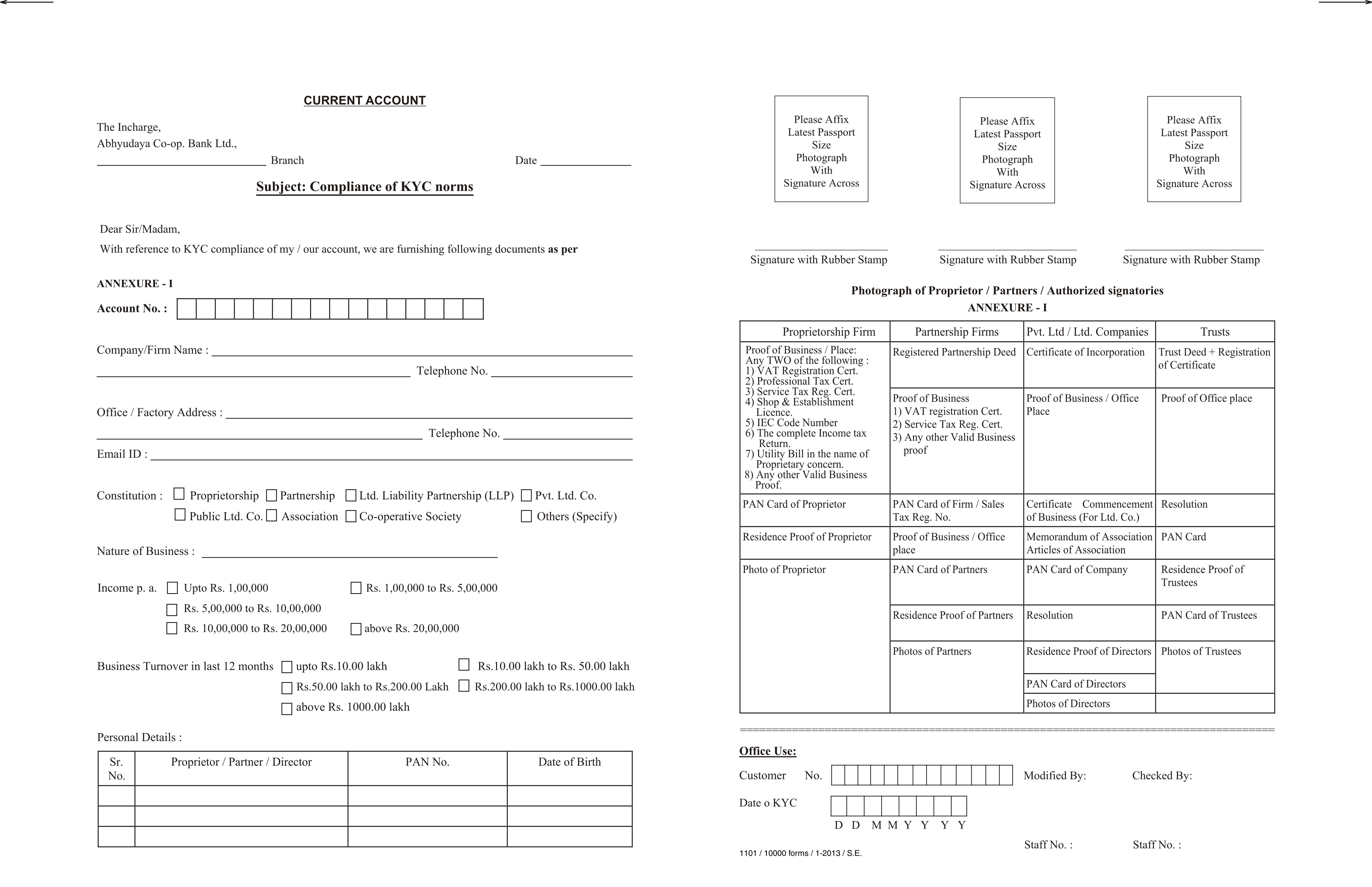 certificate in transfer english letter Abhyudaya  Bank KYC  operative Co Form